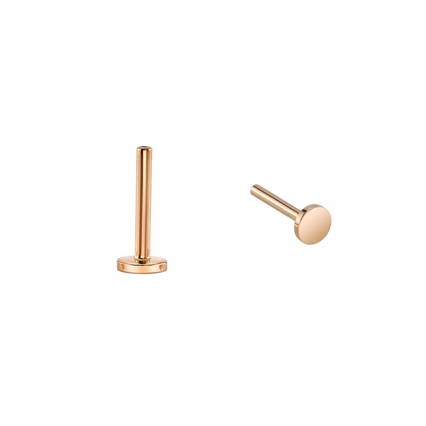 Threadless flat-back post in 14k rose gold w/ 4mm disk, 16g