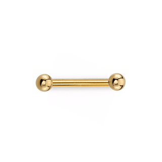 Threaded titanium nipple bar with 3/16″ yellow gold balls