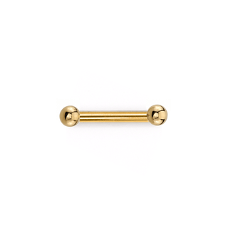 Threaded titanium nipple bar with 5/32″ yellow gold balls