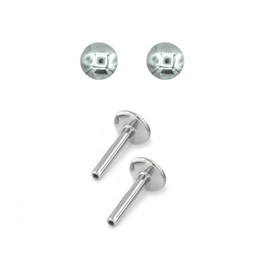 Pair of white gold dome earrings with titanium posts for new piercings