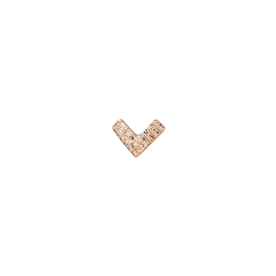 Threadless flat V with hammered finish in 14k rose gold