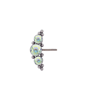 Side-set beaded 3 gem arc cluster in titanium, threadless