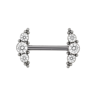 Threadless nipple bar with beaded arc cluster in titanium, 12g