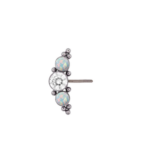 Side-set beaded 3 gem arc cluster in titanium, threadless