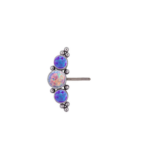 Side-set beaded 3 gem arc cluster in titanium, threadless