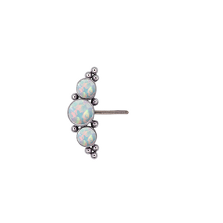 Side-set beaded 3 gem arc cluster in titanium, threadless
