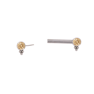 Threadless nipple bar with champagne gems and beaded accent in titanium, 12g
