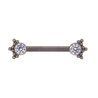 Threadless nipple bar with 4mm gem and triple bead cluster, 12g