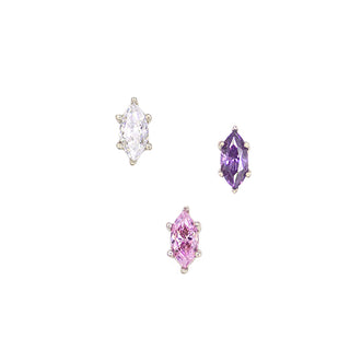 Marquise-cut gem in white gold, threadless