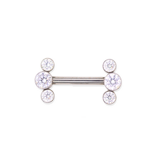 Threadless titanium nipple bar with 3-gem clusters, 12g