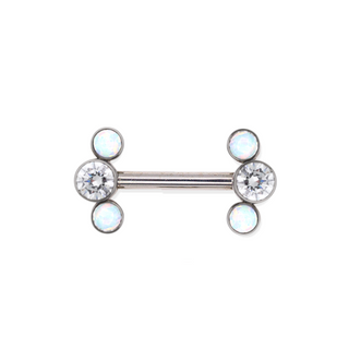 Threadless titanium nipple bar with 3-gem clusters, 12g