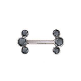 Threadless titanium nipple bar with 3-gem clusters, 12g