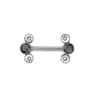 Threadless titanium nipple bar with 3-gem clusters, 12g