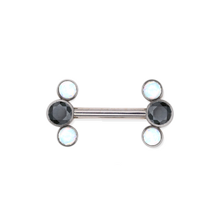Threadless titanium nipple bar with 3-gem clusters, 12g