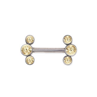 Threadless titanium nipple bar with 3-gem clusters, 12g