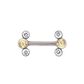 Threadless titanium nipple bar with 3-gem clusters, 12g