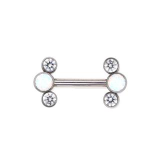 Threadless titanium nipple bar with 3-gem clusters, 12g