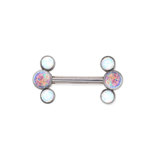 Threadless titanium nipple bar with 3-gem clusters, 12g