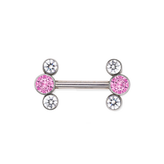 Threadless titanium nipple bar with 3-gem clusters, 12g