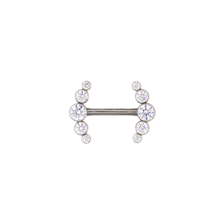 Threadless titanium nipple bar with 5 gem arc cluster