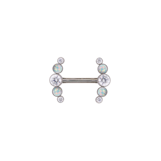 Threadless titanium nipple bar with 5 gem arc cluster