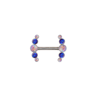 Threadless titanium nipple bar with 5 gem arc cluster