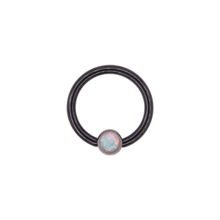 Black niobium captive ring with 4mm opal bead, 18g