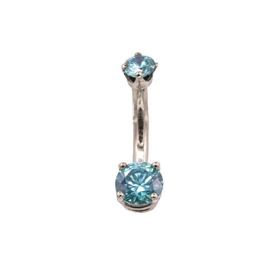 Prong-set navel curve with mint CZ in white gold, 12g 3/8"