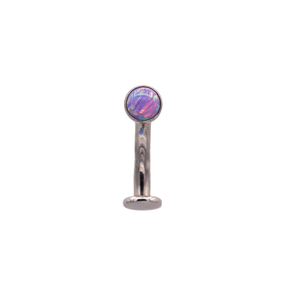 Floating navel bar with opal cabochon gem in titanium, 12g