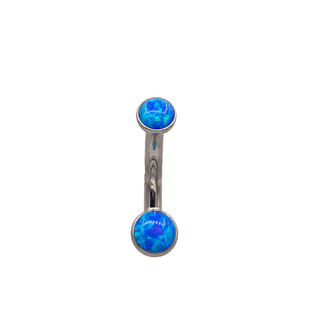 Curved barbell with bezel-set opal gems in titanium with 4mm bottom, 12g