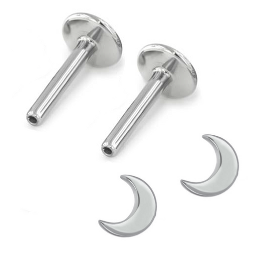 Pair of titanium earrings with moons for new piercings