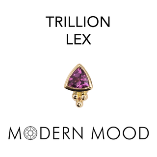 Trillion lex with rhodolite garnet and bead accent  in yellow gold, ~4x6mm