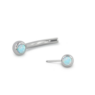 Threadless curved barbell with white opal gems in titanium, 16g