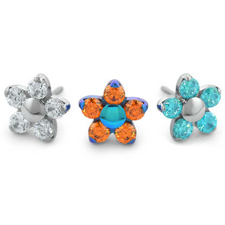 Flower threadless gem end with 5-1.5mm gem petals in titanium