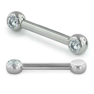 Threadless nipple bar with 3mm faceted gems, 12g