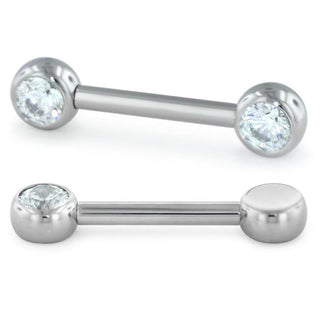 Threadless nipple bar with 4mm faceted gems, 12g