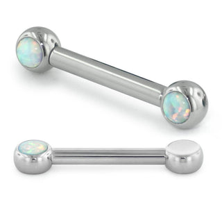 Threadless nipple bar with 3mm cabochon gems, 12g