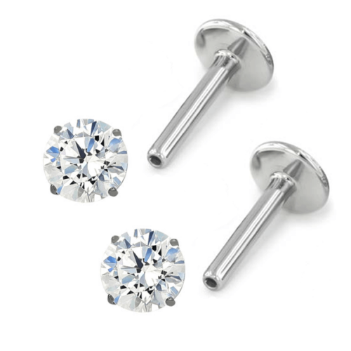 Pair of titanium prong-set earrings for new piercings
