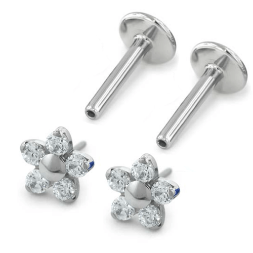 Pair of titanium gem flower earrings for new piercings