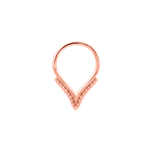 Bagheera v-shaped seam ring with bead accents in rose gold, 16g 3/8
