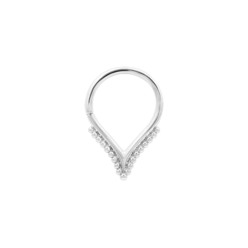 Bagheera v-shaped seam ring with bead accents in white gold, 16g 3/8